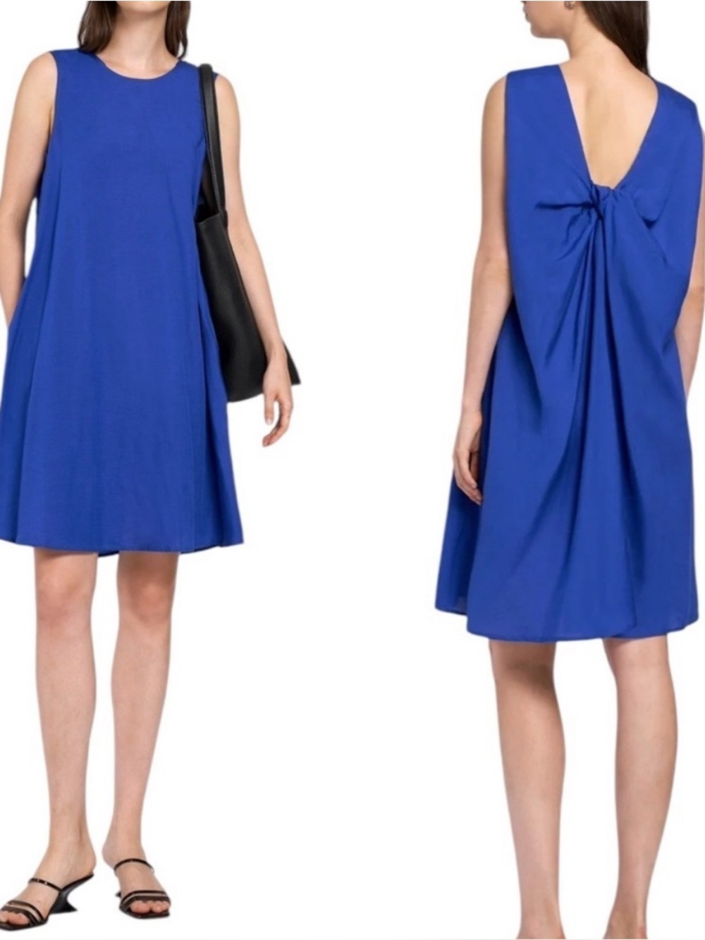 COS Twist Detail Mini Dress Cobalt Blue Linen Blend Swing Minimalist Modern 40 8